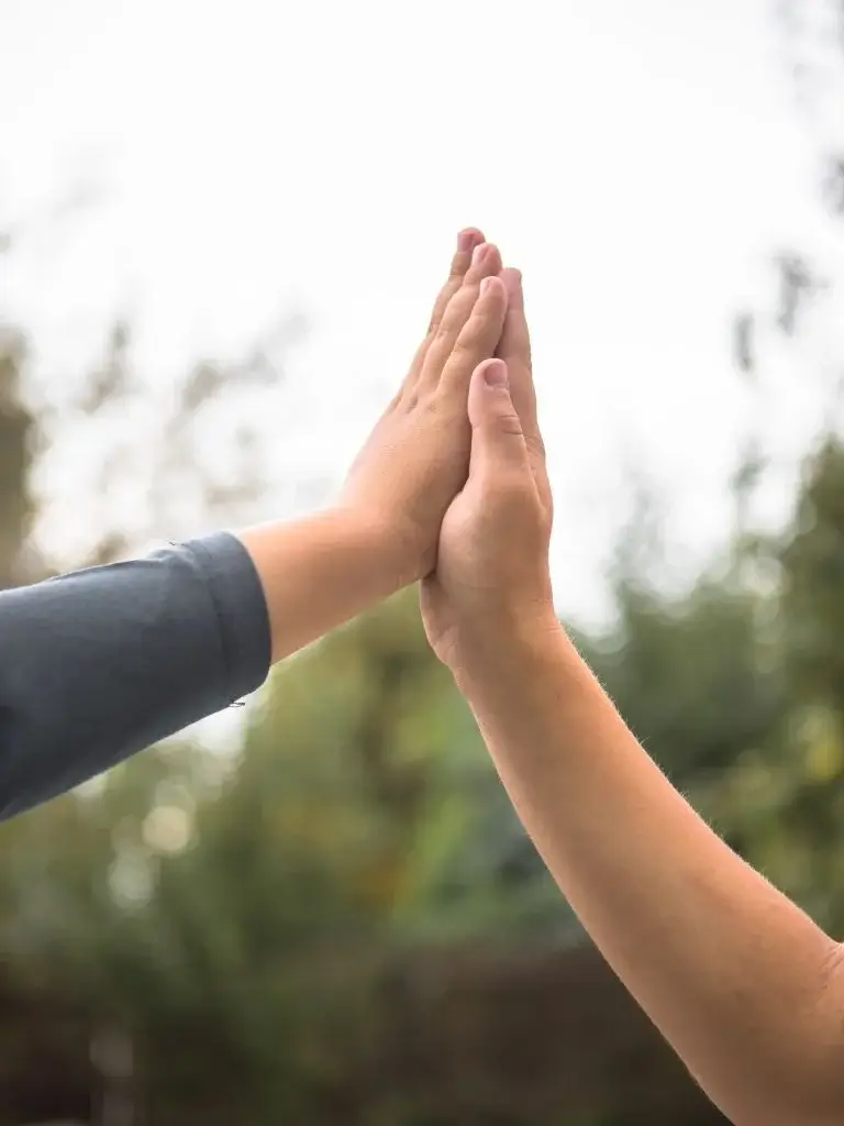 a shot of a high five